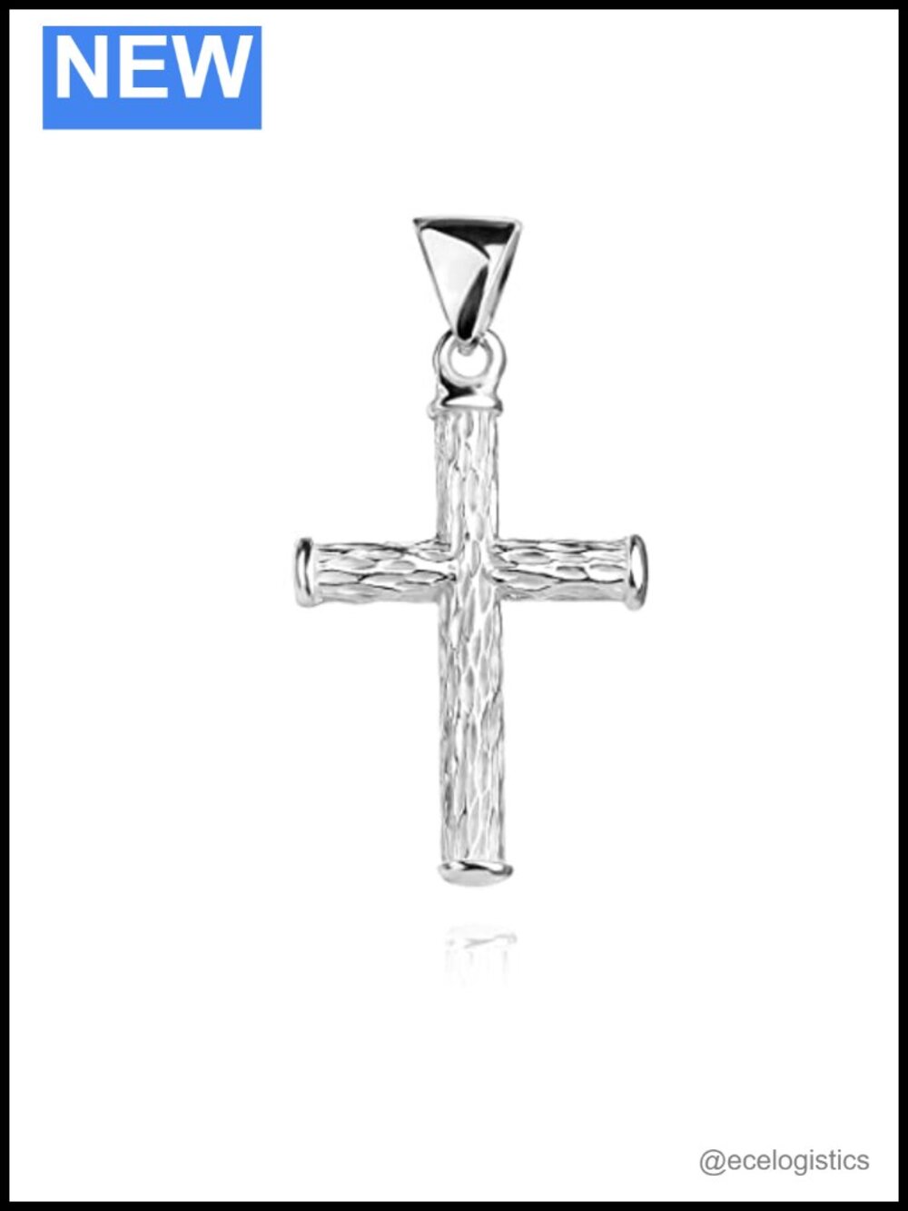 Sterling Silver .925 Cross Pendant Necklace Wood Textured Unisex Religious